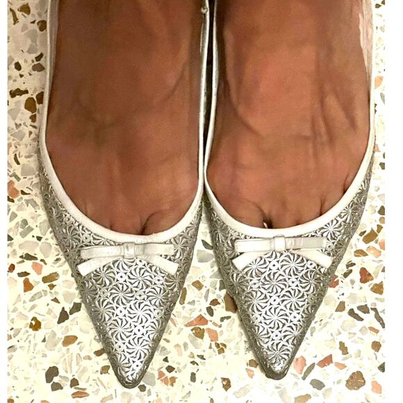 Vintage Chloe silver metallic pointed ballet bow flats size EU 36 - Picture 6 of 15